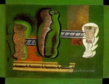Pablo Picasso Painting - Glasses and bottles 1914 cubist Pablo Picasso